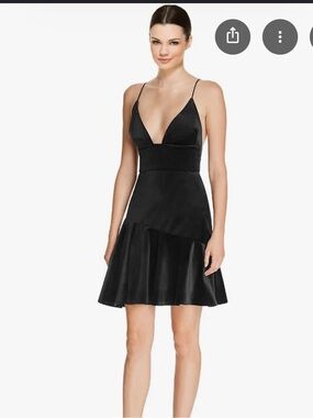 ABS Allen Schwartz Black Velvet V-Neck Spaghetti Strap Ruffle Dress